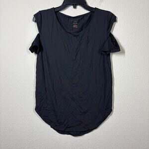 Varley XS Cold Shoulder Activewear Top Black Crew Neck Short Sleeves Stretch